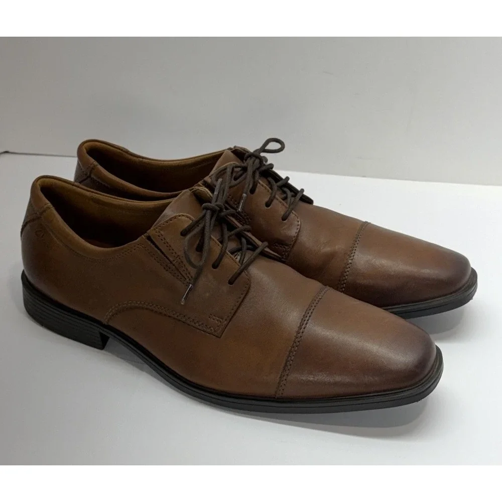 Clarks Men's Tilden Cap Oxford 12W Flat Brown Office Formal Leather Comfort Lace